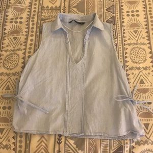 Zara Chambray Sleeveless Side Tie Top XS